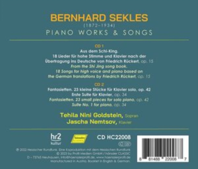 Bernhard Sekles: Piano Works & Songs (CD / Album)